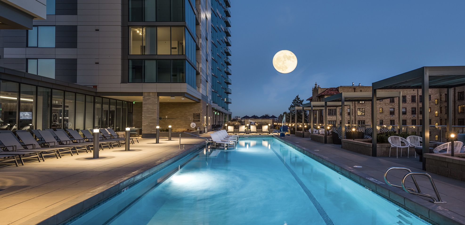 Country Club Towers poolside night view